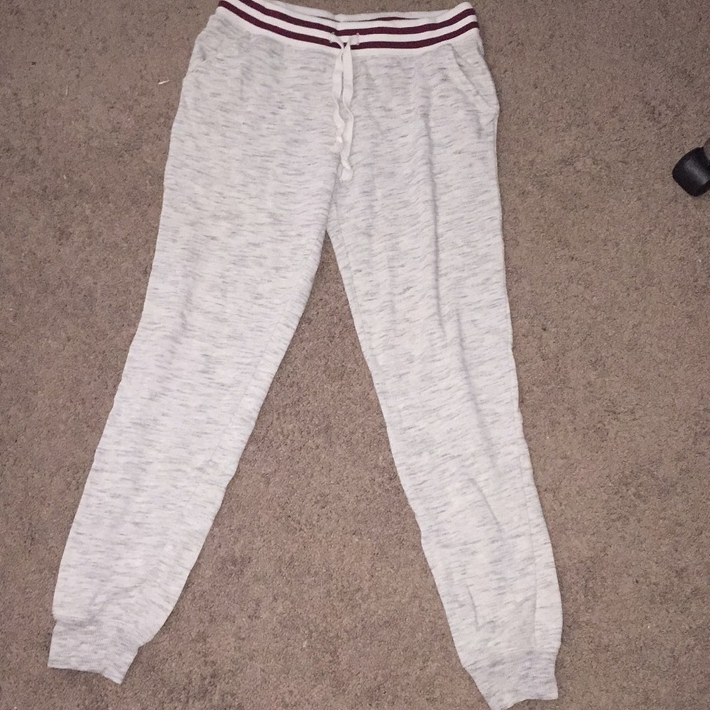 White and gray joggers.